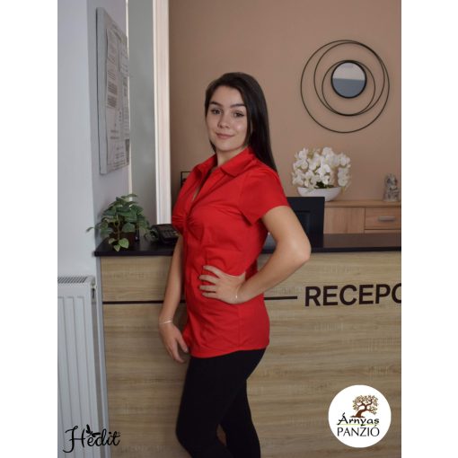 Red, short-sleeved blouse