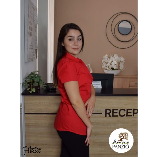 Red, short-sleeved blouse